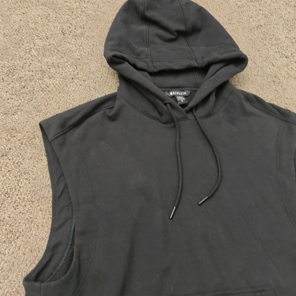 Athleta Retroplush Cocoon Sleeveless Hoodie Sweatshirt Black Medium 882487-01 - Picture 8 of 11